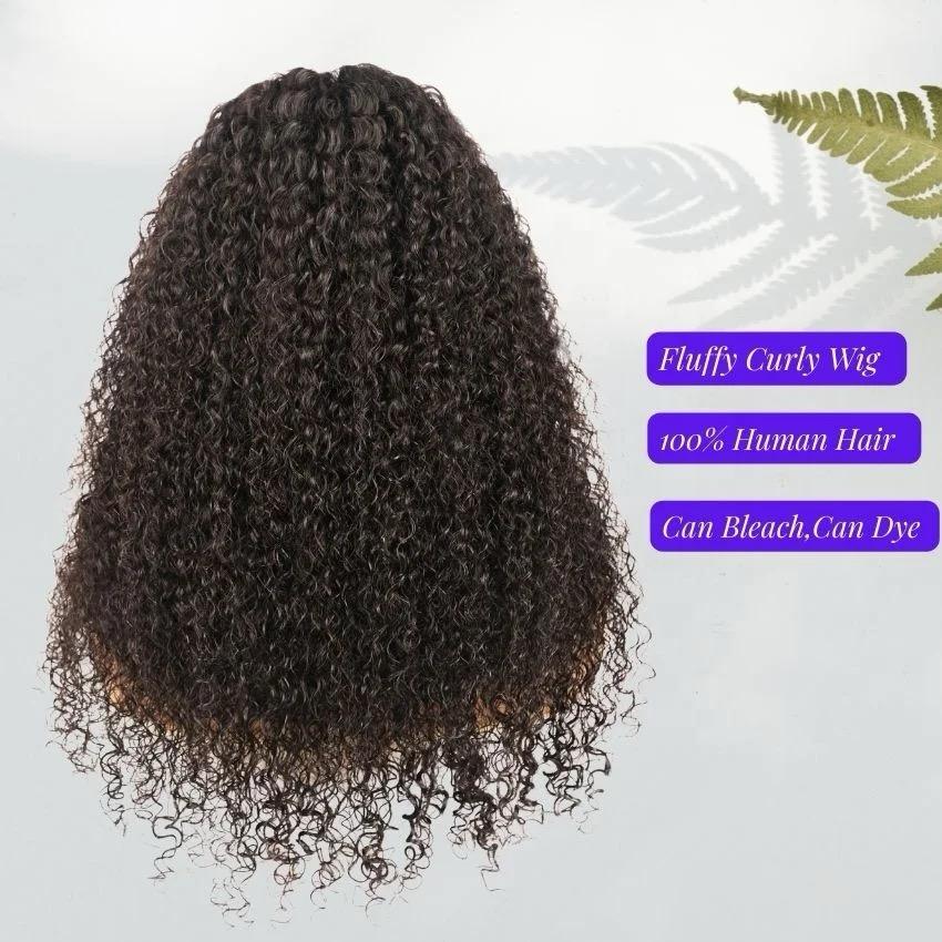 Peluca de pelo natural rizada, negra y larga